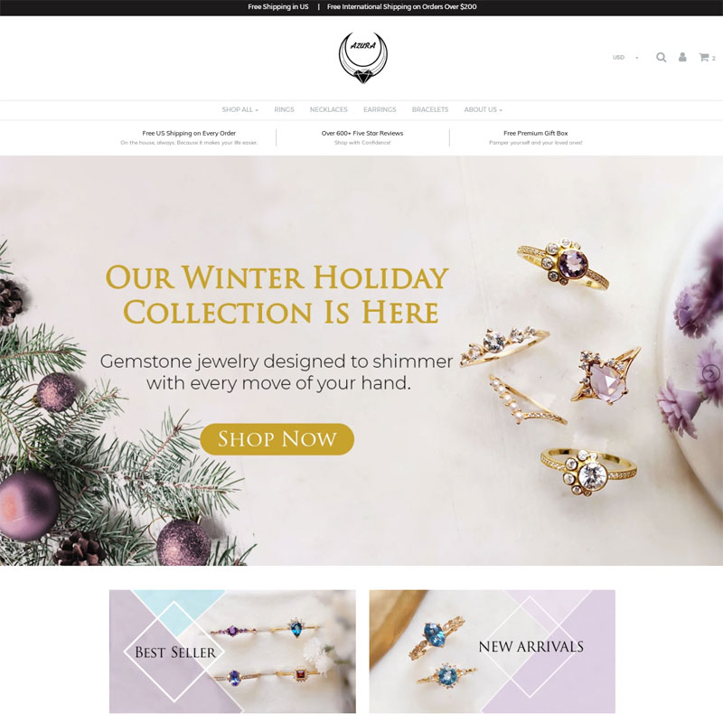 Azura Jewelry online store selling natural jewelry