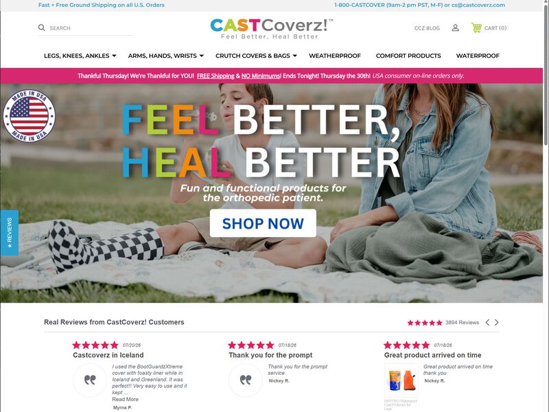 CastCoverz online store selling covers for casts and braces