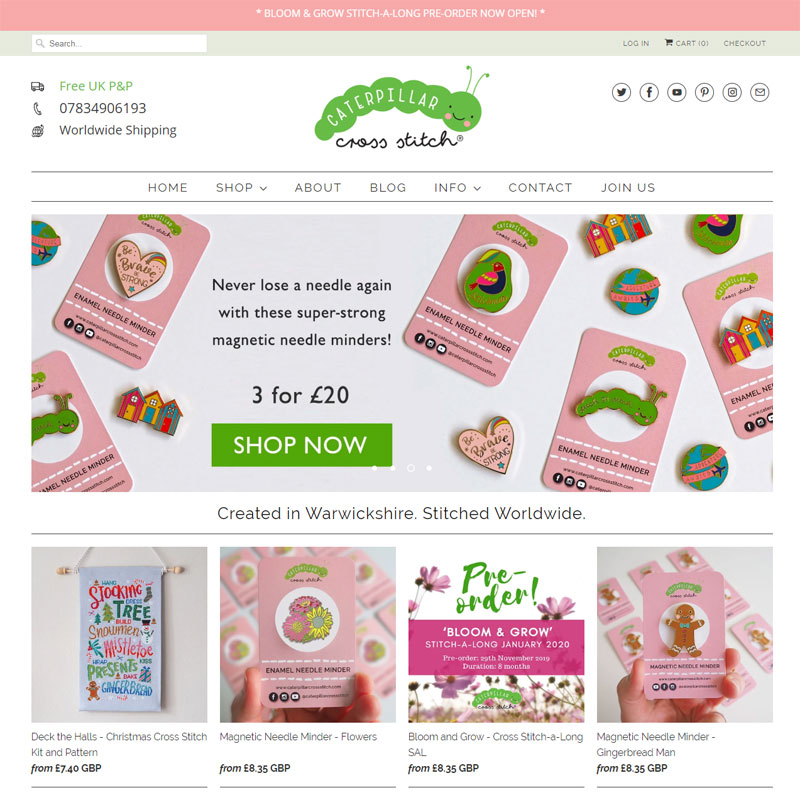 Caterpillar Cross Stitch online store selling cross stitch kits