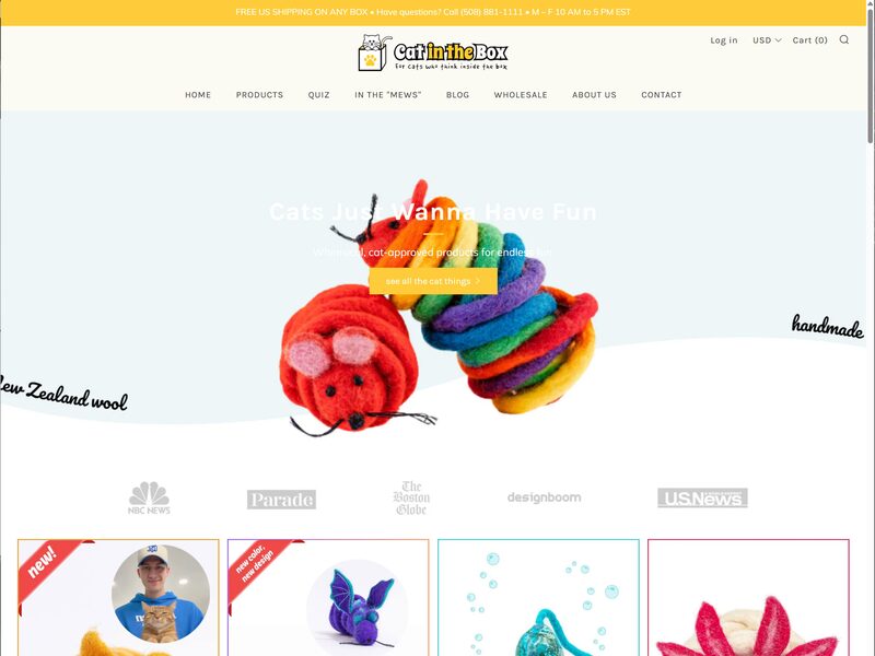 Cat In The Box online store selling handmade wool cat toys