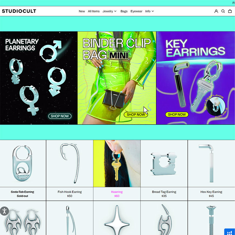 StudioCult online store selling unique handmade jewelry